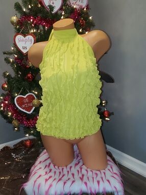 Bwear Neon Yellow Ruffled Halter Tank Top